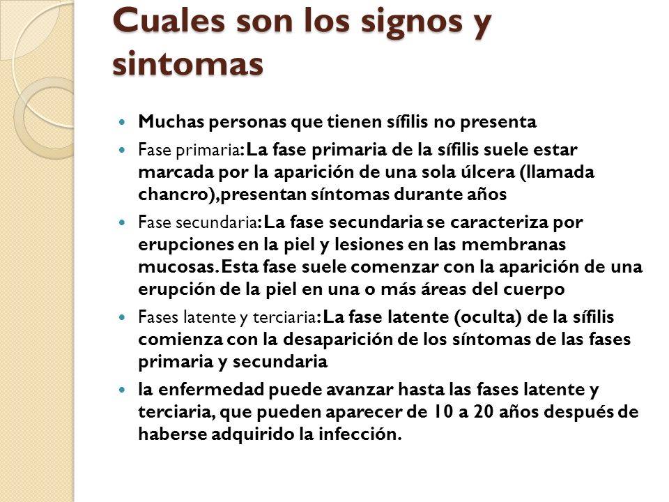 En hombres son cuales sintomas los sifilis de